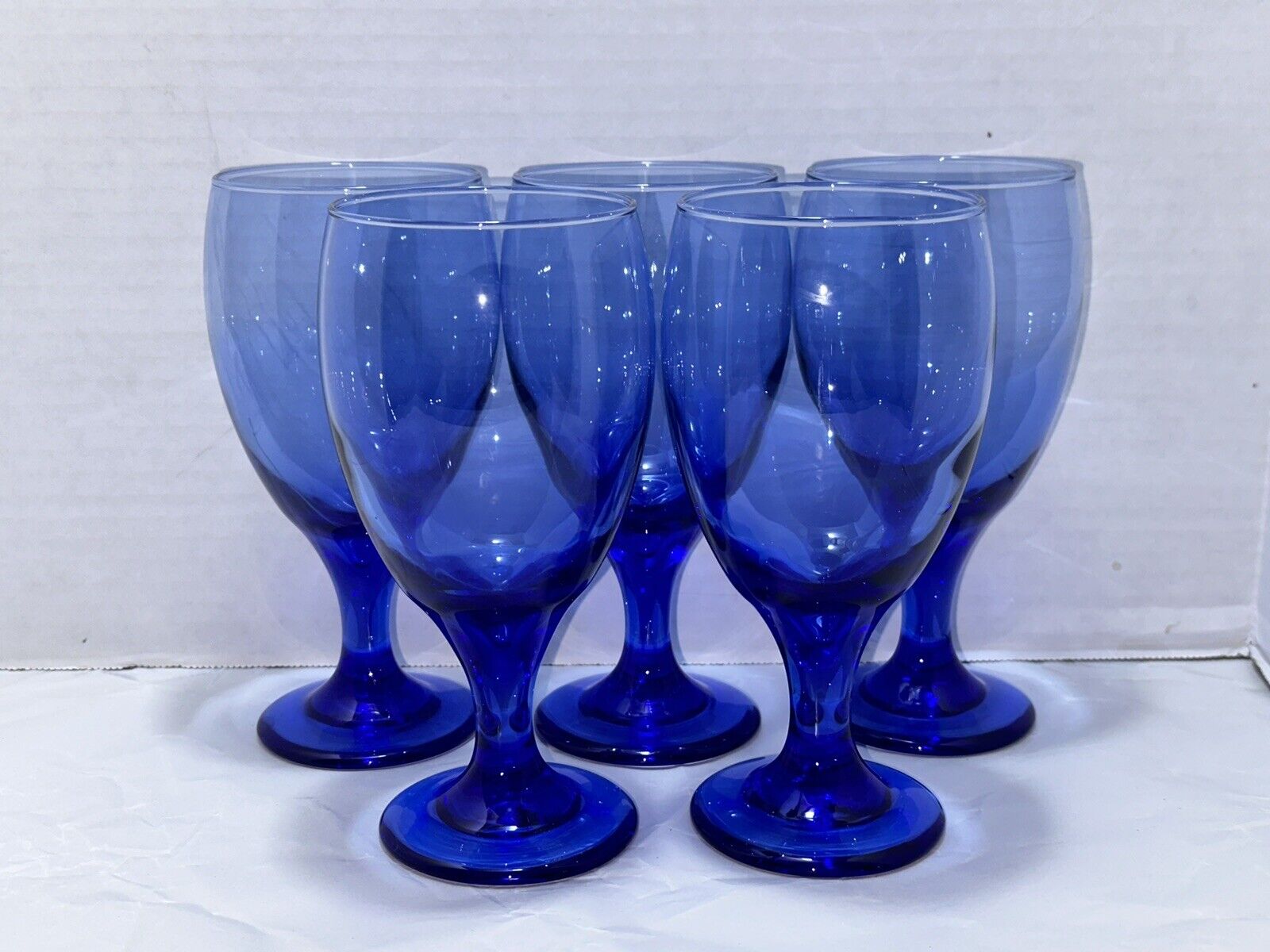 5 PC Vintage Libbey Cobalt Blue Teardrop Wine Glasses Water Goblets 7”