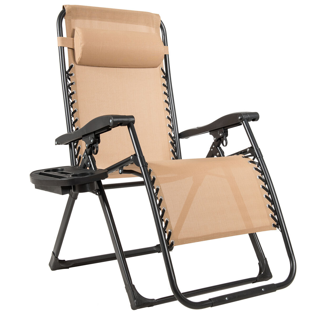 Zero Gravity Chair Oversize Lounge Chair Patio Heavy Duty Folding Recliner Beige