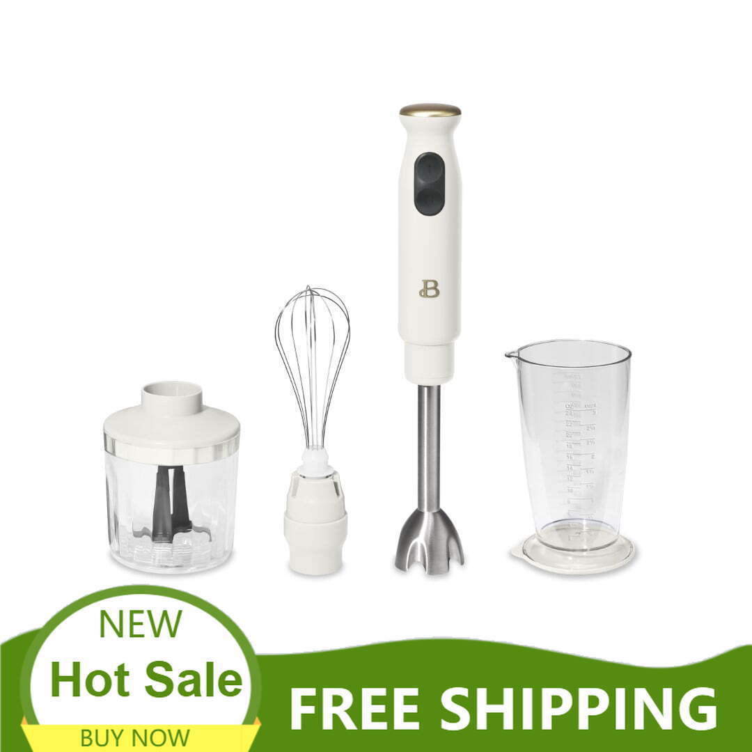 Beautiful 2-Speed Immersion Blender with Chopper & Measuring Cup, White