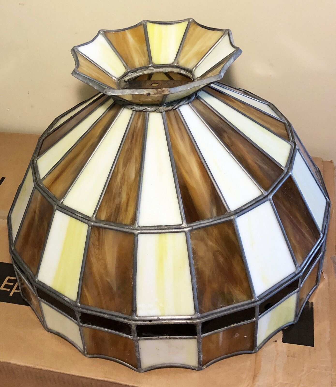 Antique Orange Creamsicle Tiffany Style Lamp Stained Glass 19 3/8\