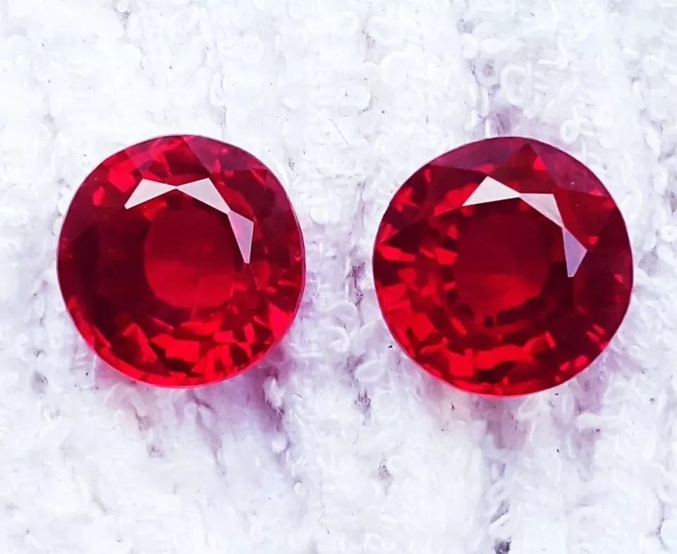 GIE Certified Natural Ruby Burma Loose Gemstone 20 Ct Pair 2 Pcs Round Cut