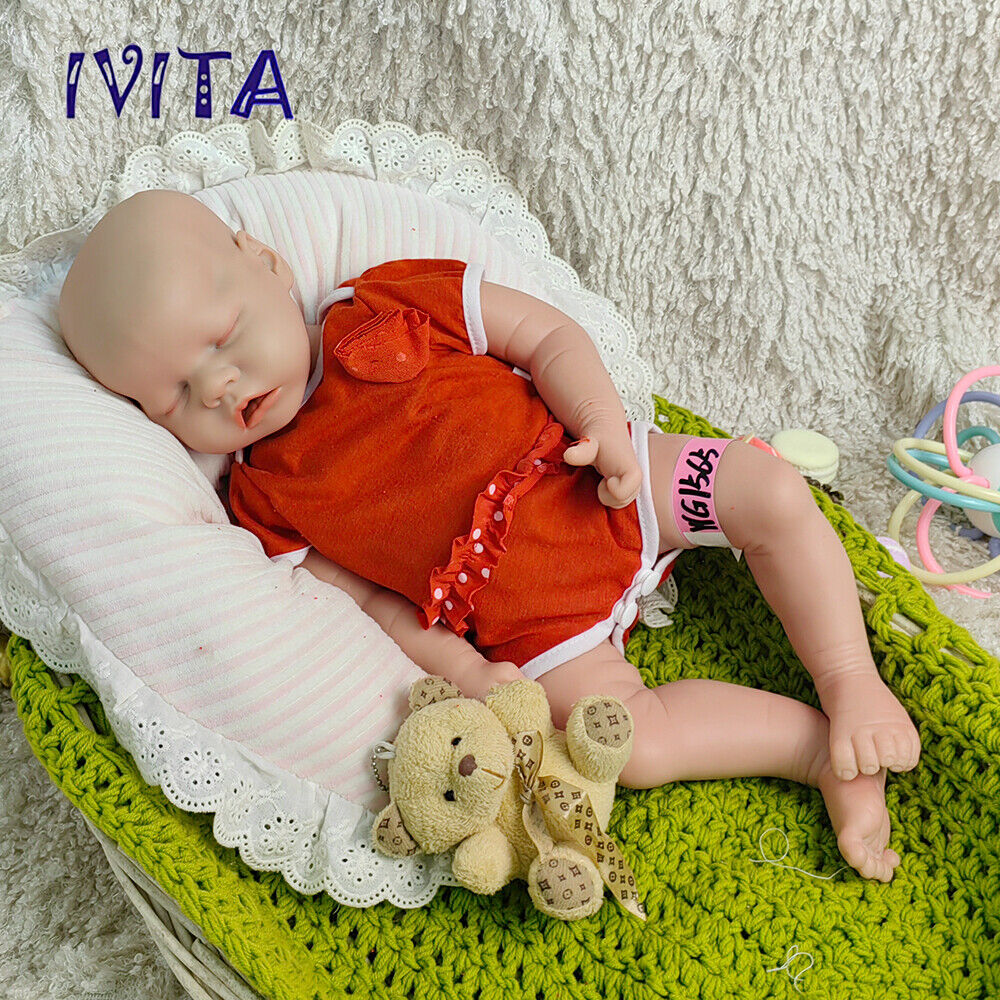 IVITA 18\'\' Silicone Reborn Baby Eyes Closed Sleeping Girl Doll Can Take Pacifier