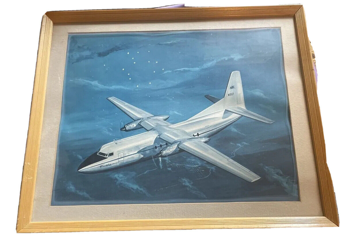 Vintage Fokker F-27 Friendship Aviation Poster Print 1961 Framed Plane Flying