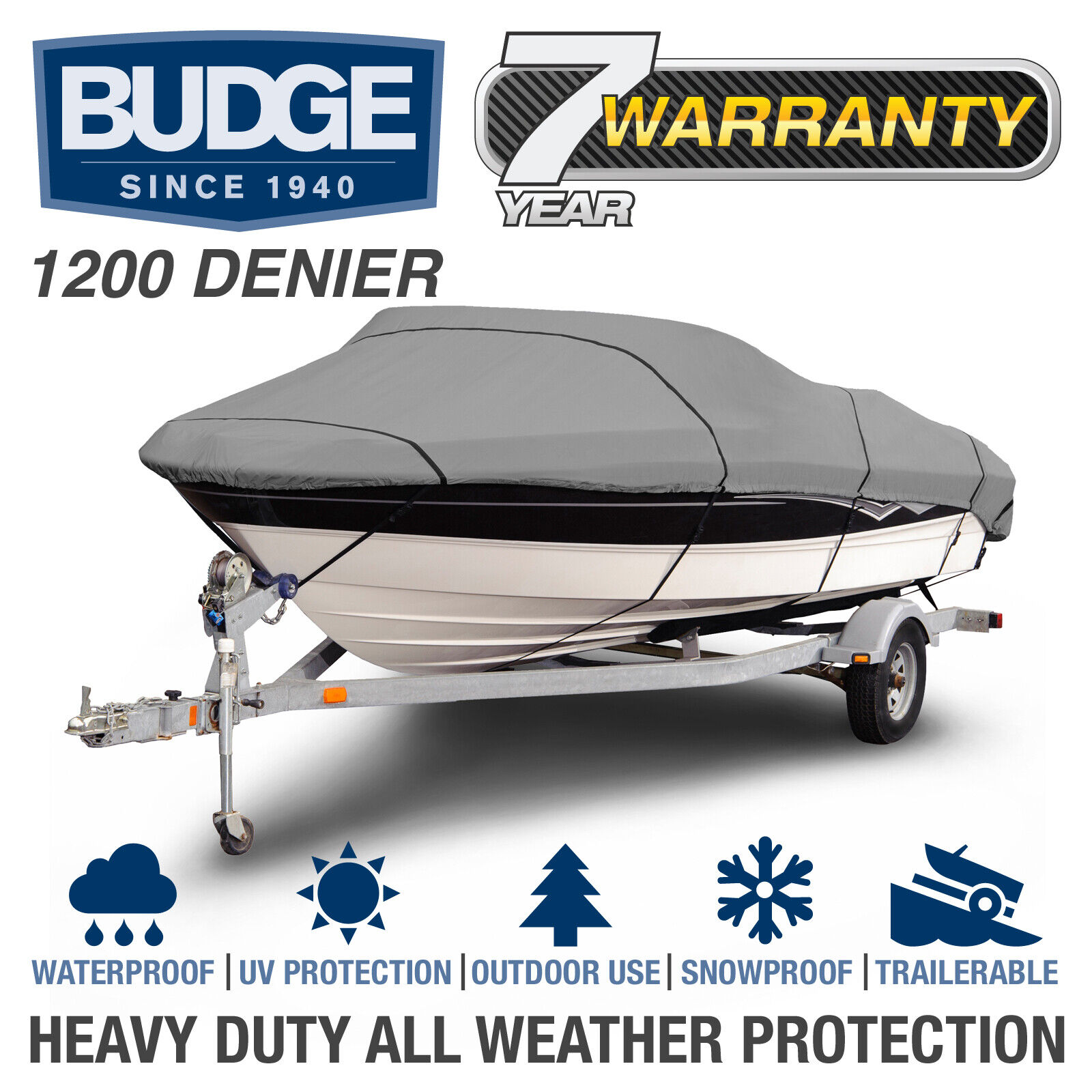 Budge 1200 Denier Waterproof Boat Cover | Fits Jumbo Hard Top Boats | 6 Sizes