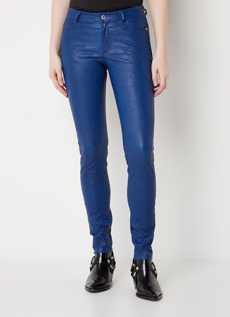 Leather Women Skinny Trouser Soft Blue Lambskin Waist Stylish Slim Fit Pant