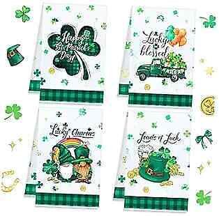  Set of 4 St Patrick\'s Day Kitchen Towels St. Patrick\'s Black Green Shamrock