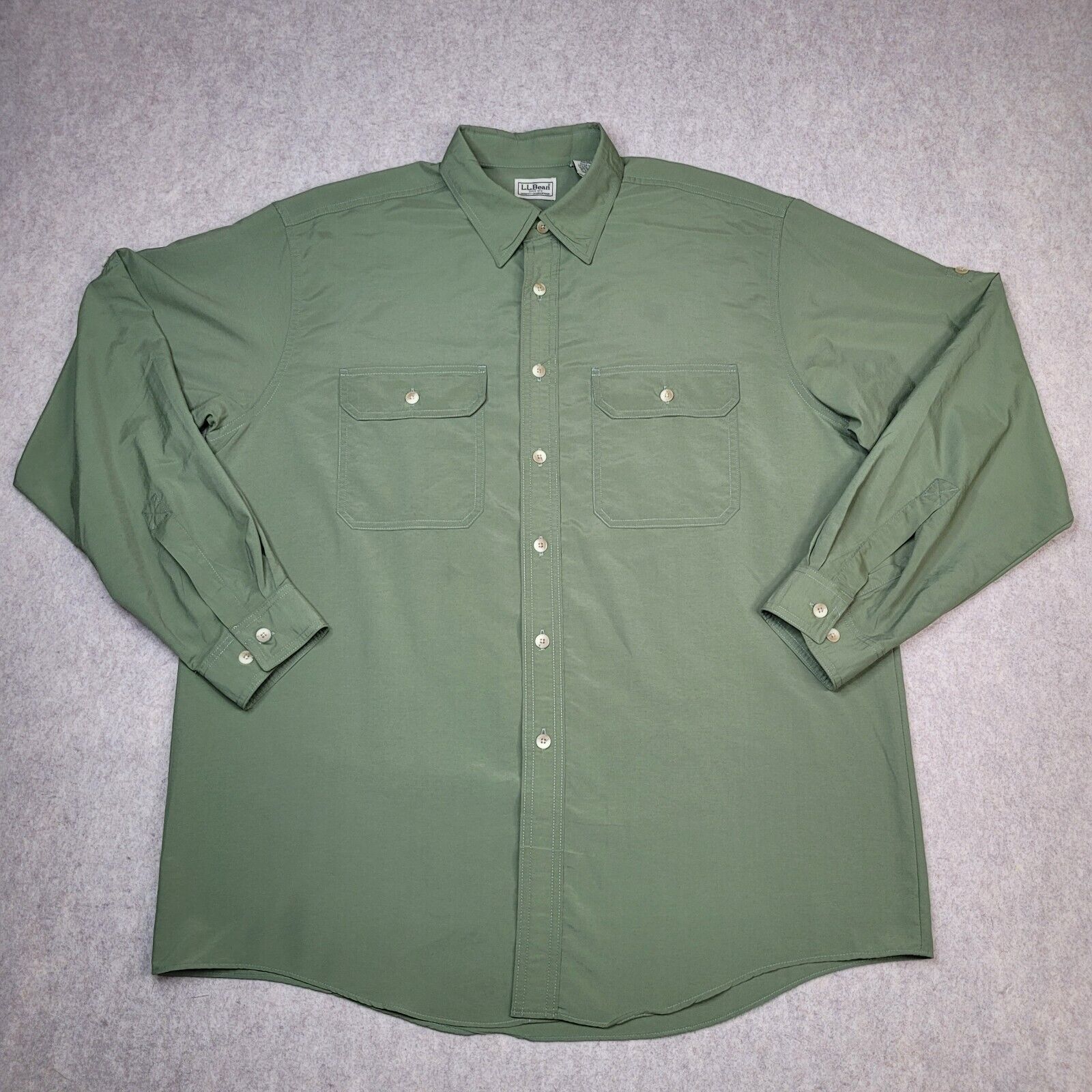 LL Bean Men\'s Sunwashed Canvas Shirt Size Large L Green Long Sleeve Pockets