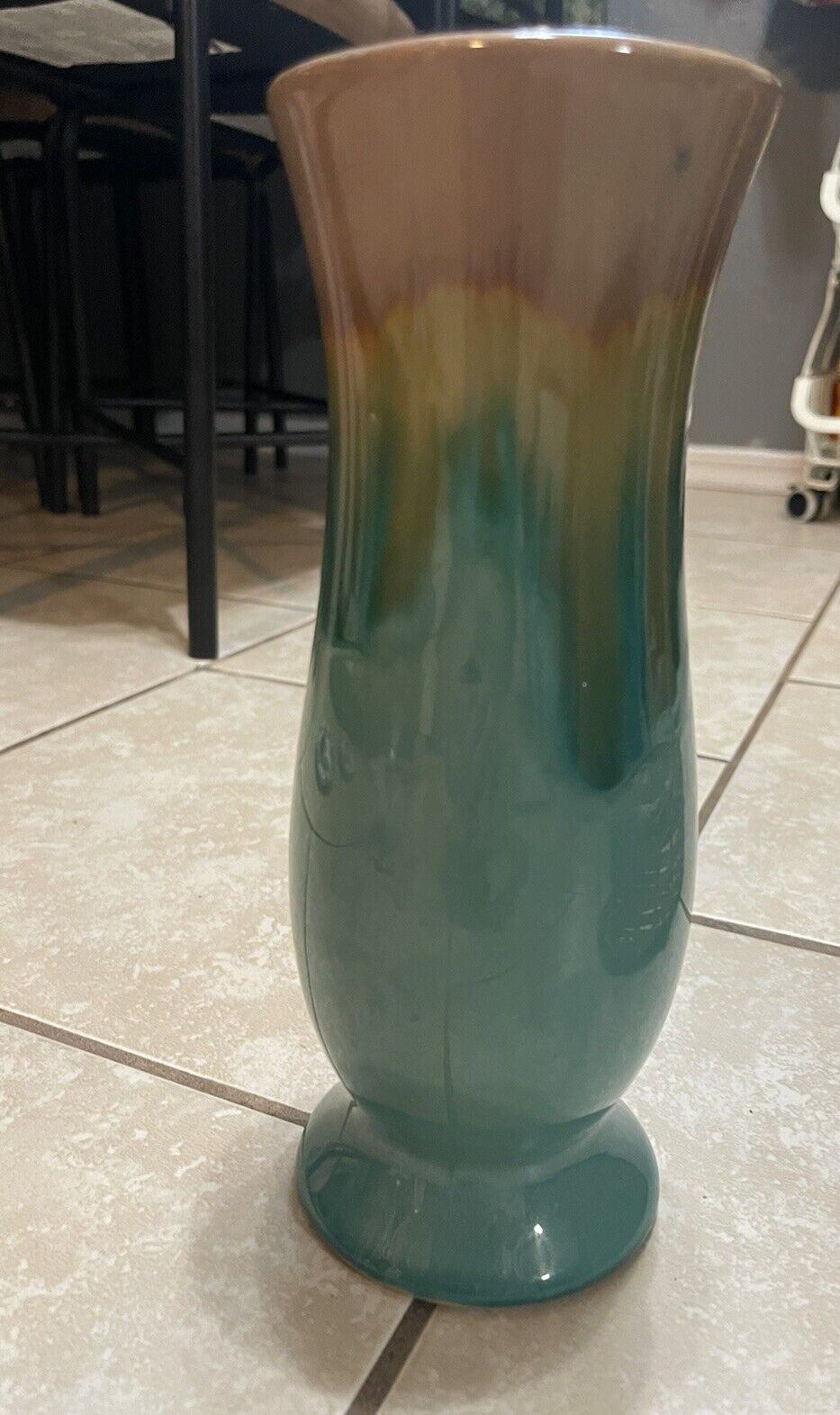 Vintage Mid Century Studio Pottery Vase Drip Glaze Retro Turquoise Vessel 10\