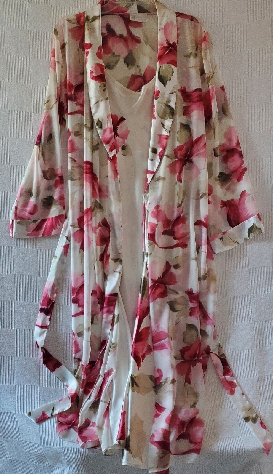 Vintage California Dynasty Peignoir Set Robe Gown Floral Satin Romantic Medium 