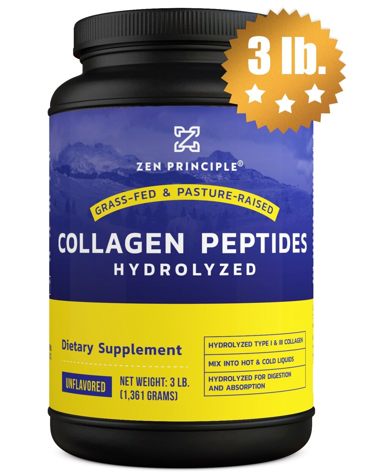 Grass-Fed Collagen Peptides Hydrolyzed 3 lb