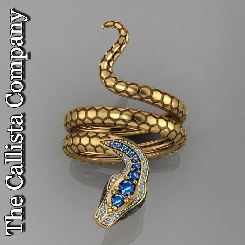 LAB-CREATED ROUND CUT 3A+ CZs SET IN 14K YELLOW GOLD, SNAKE RING (SIZE 6,7,8,9)