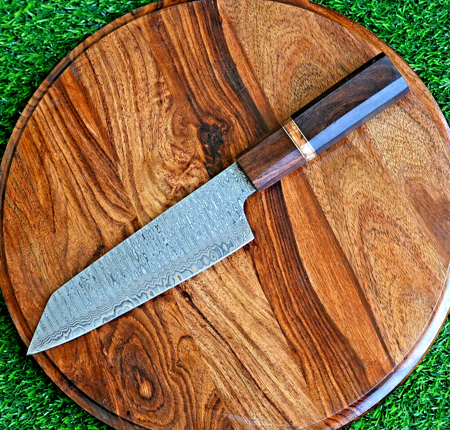 Japanese Style Santoku Chef Knife Custom HandMade - Hand Forged Damascus Steel