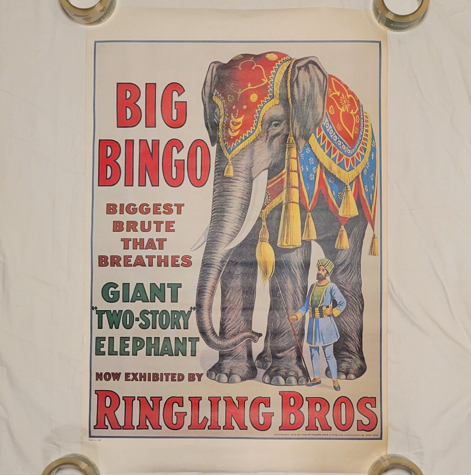 Vintage 1970s Big Bingo Giant Elephant Circus Poster Ringling Bros 23