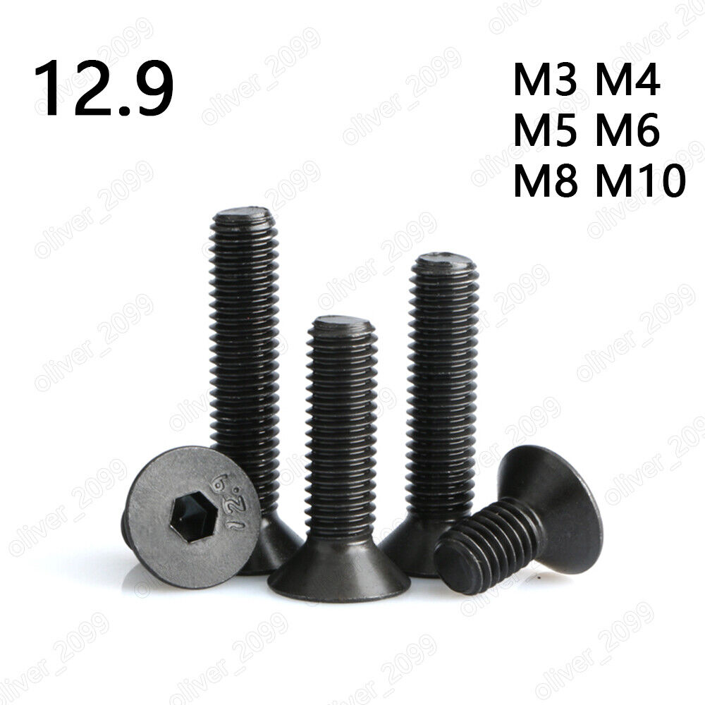 M3 M4 M5 M6 M8 M10 Black 12.9 Steel Hex Socket Bolt Countersunk Flat Head Screws