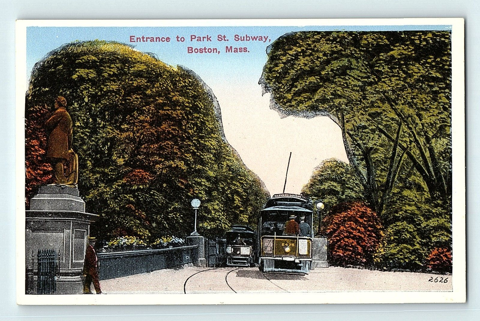 Entrance to Park St. Subway Boston Massachusetts Street View Vintage Postcard E2