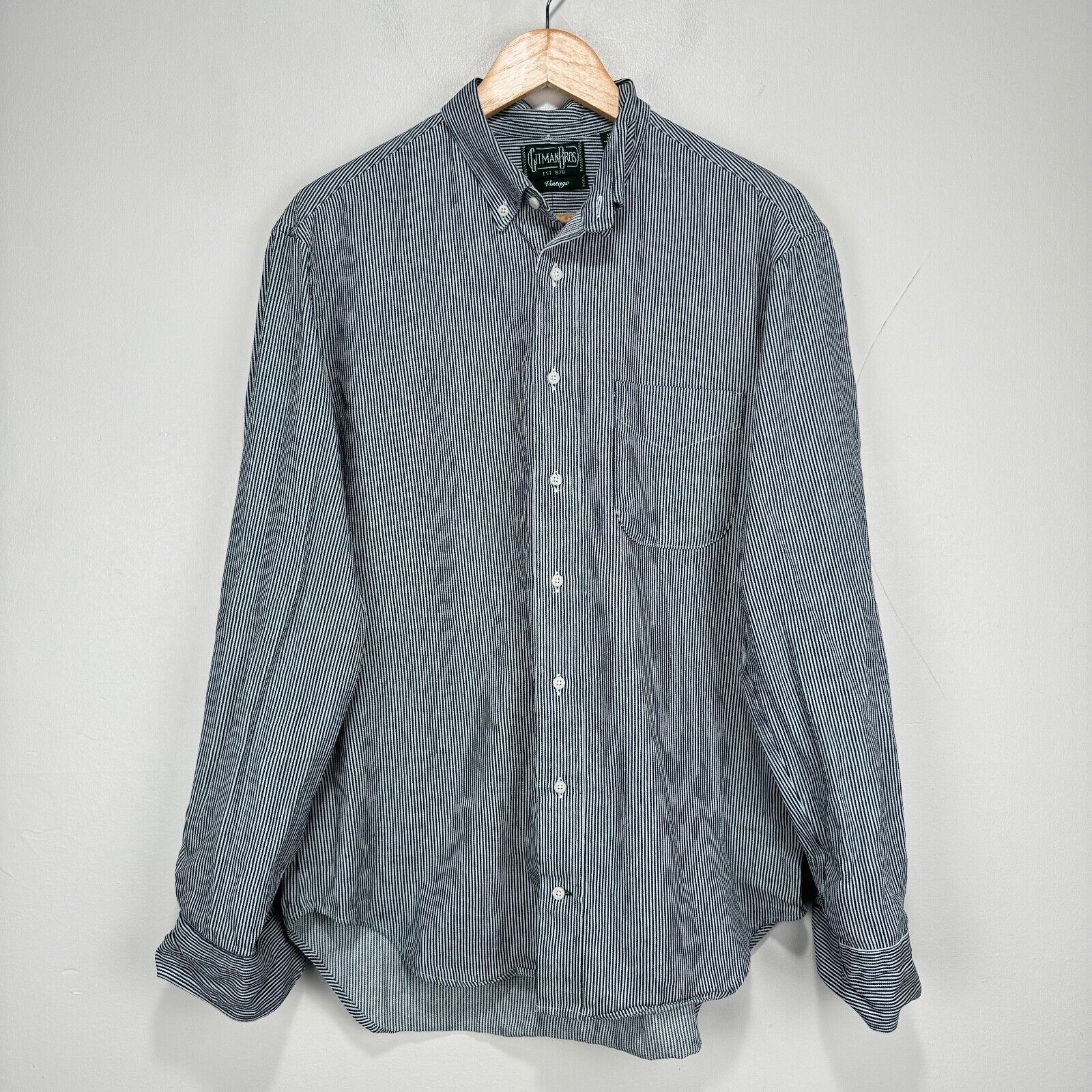 Gitman Bros Vintage Button Shirt Men Medium 16 34 Blue White Cotton USA Made