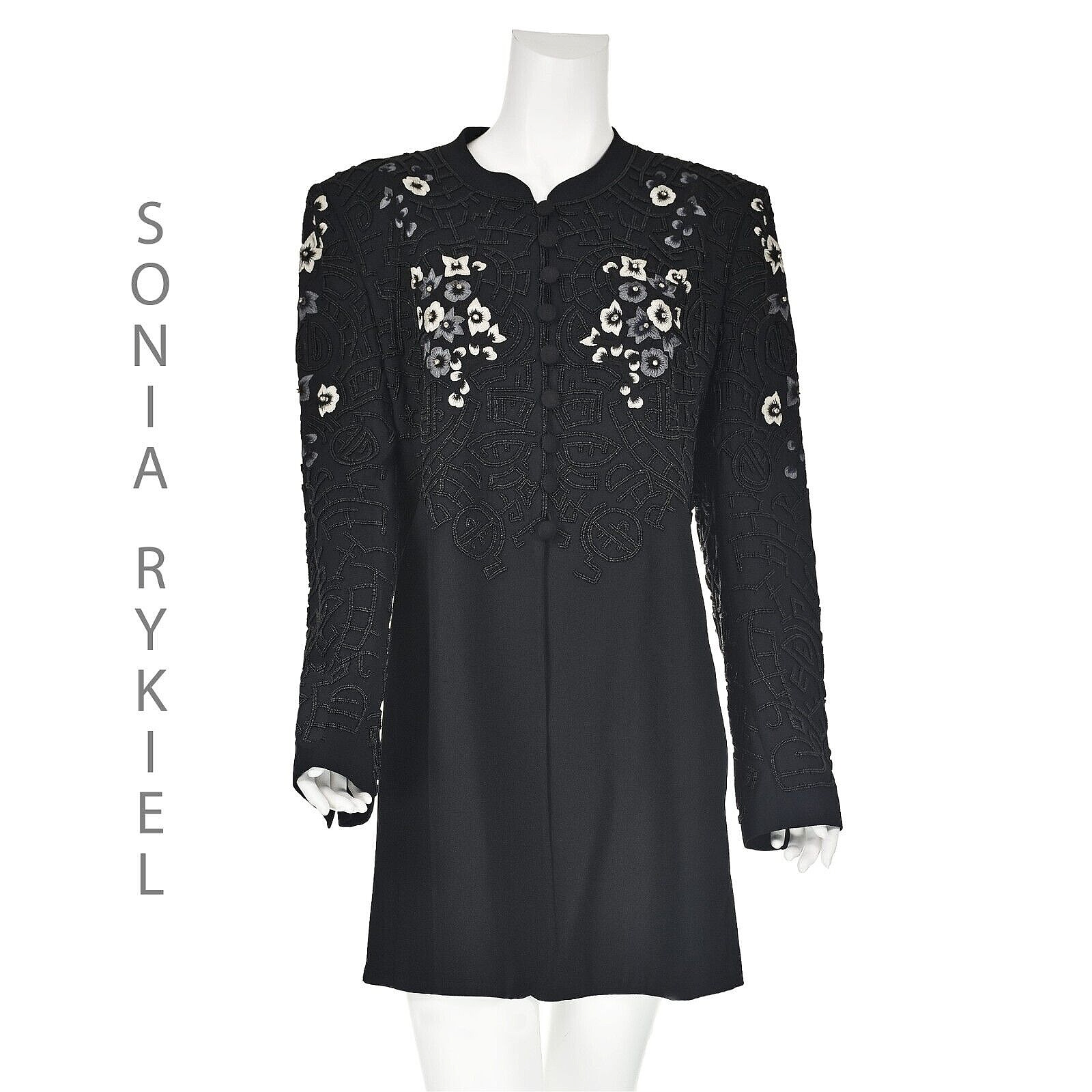 SONIA RYKIEL Vintage Long Black Beaded and Embroidered Jacket Size FR44 US12