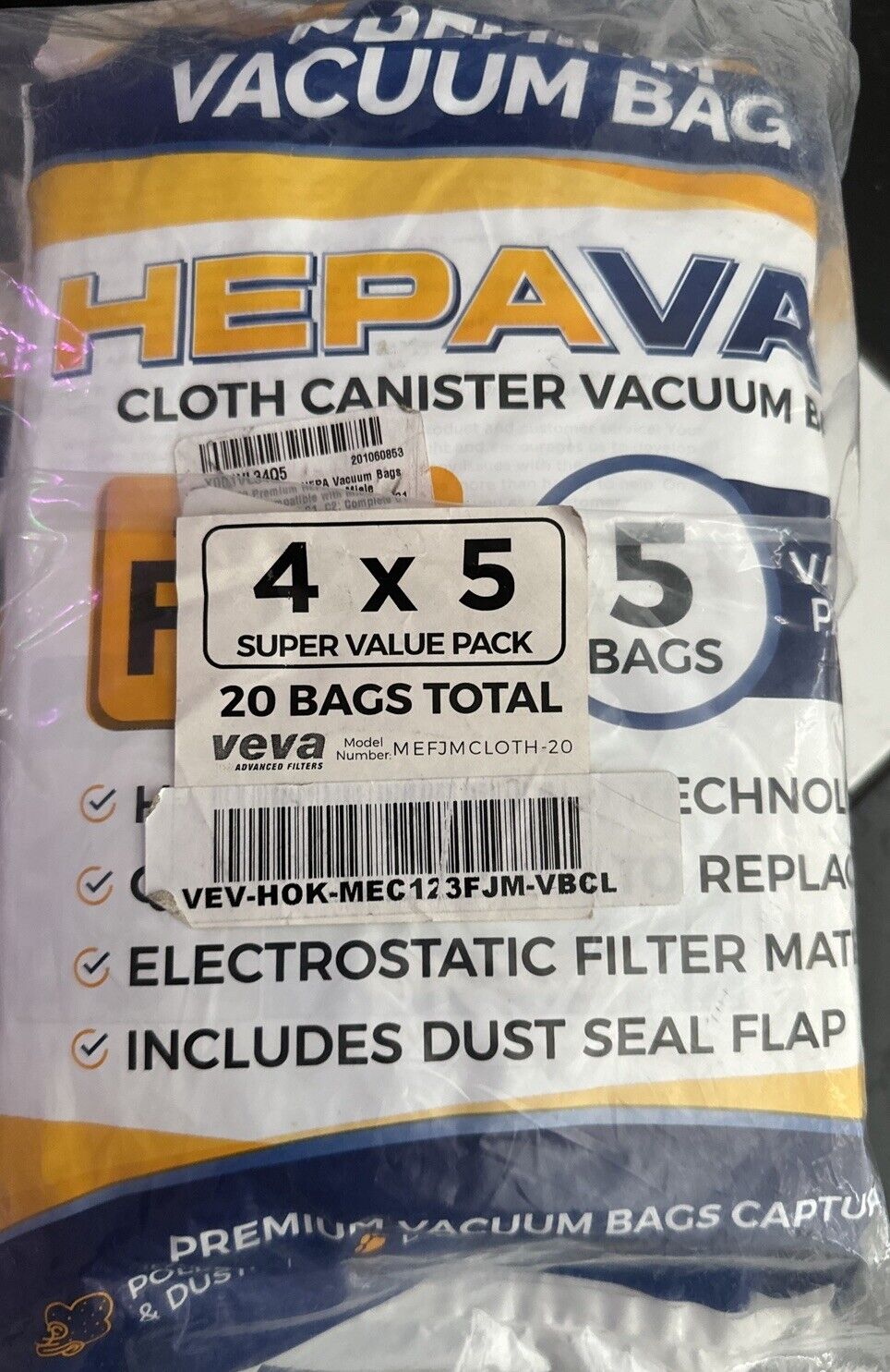VEVA Premium HEPAVAC Vacuum Cleaner Bags Type FJM Style Vacuums 4 Packs of 5= 20
