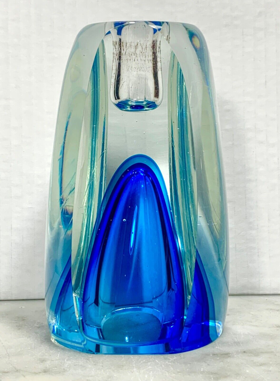 Vintage MURANO Faceted Blue Art Glass Candle holder/Vase Sommerso Flavio Poli