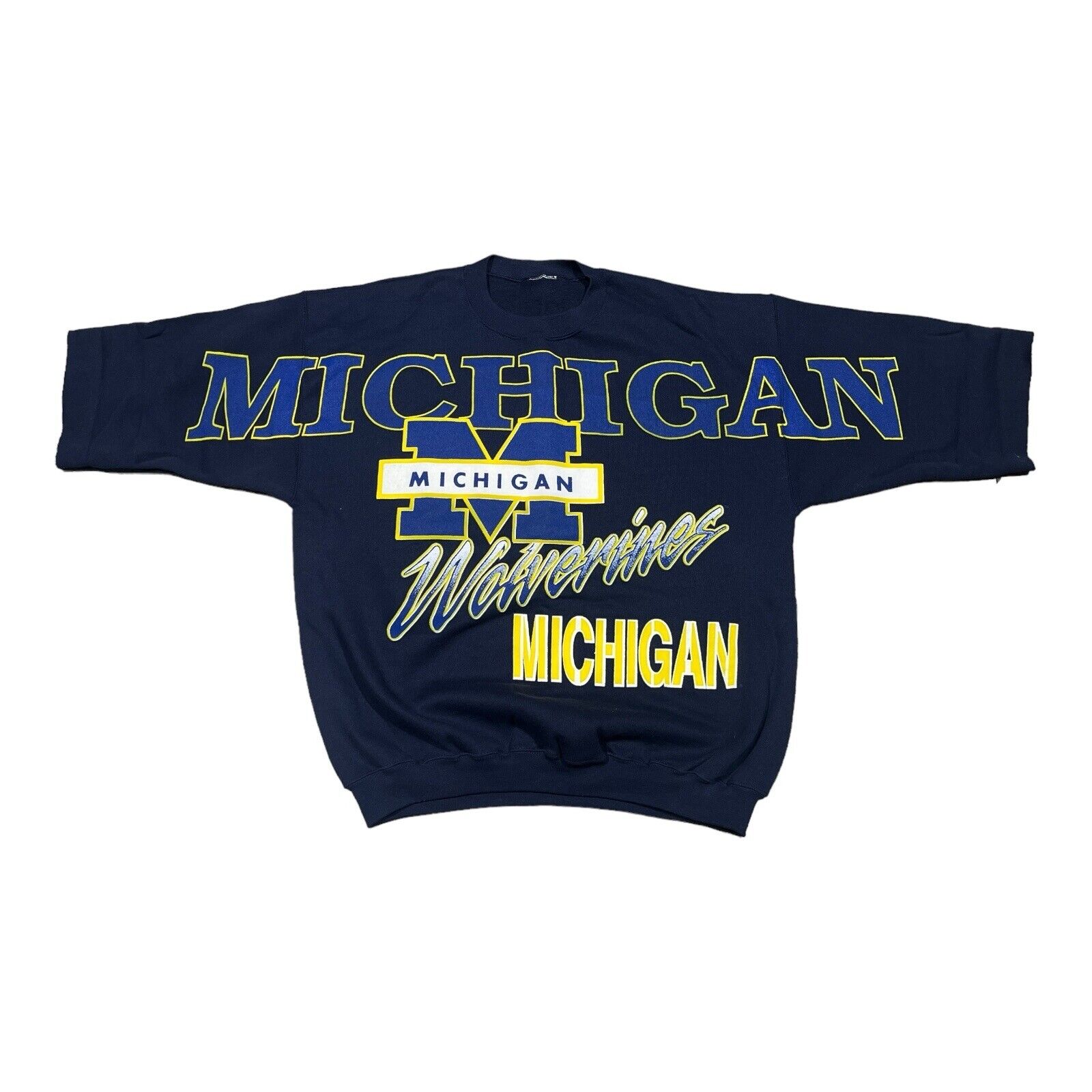 Vintage University Of Michigan Wolverines Spell Out Sweatshirt Short Sleeve XL