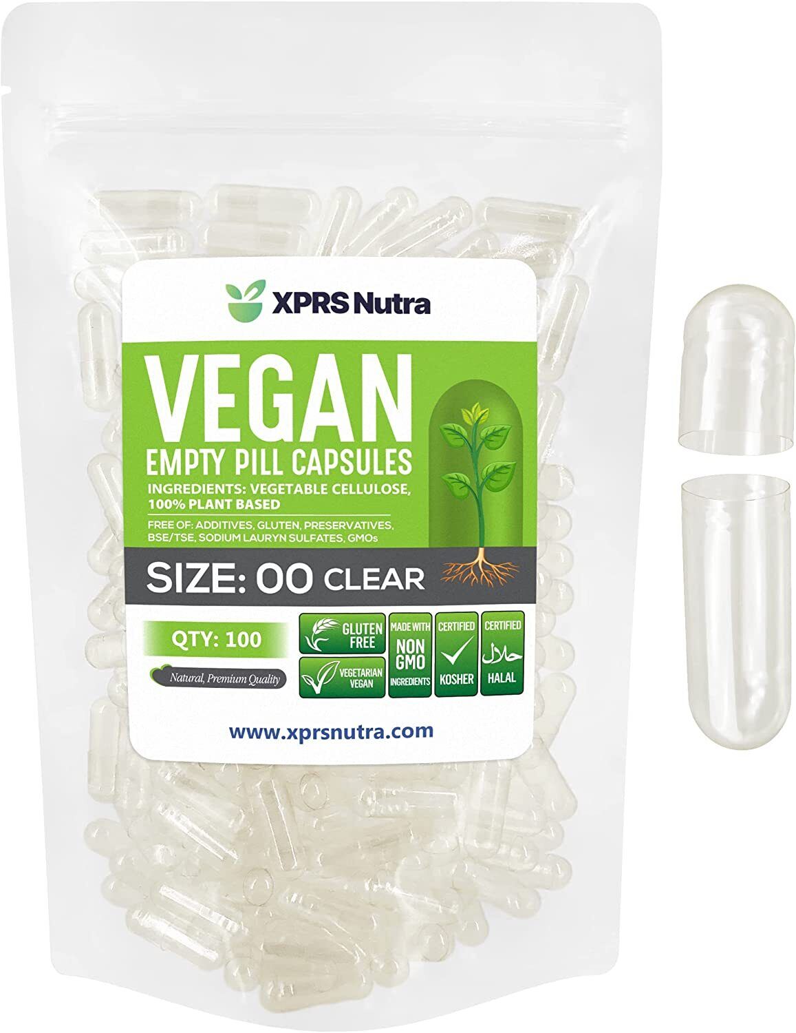 Size 00 Clear Empty Vegan/Vegetable Vegetarian Pill Capsules Veg Vcaps USA Made