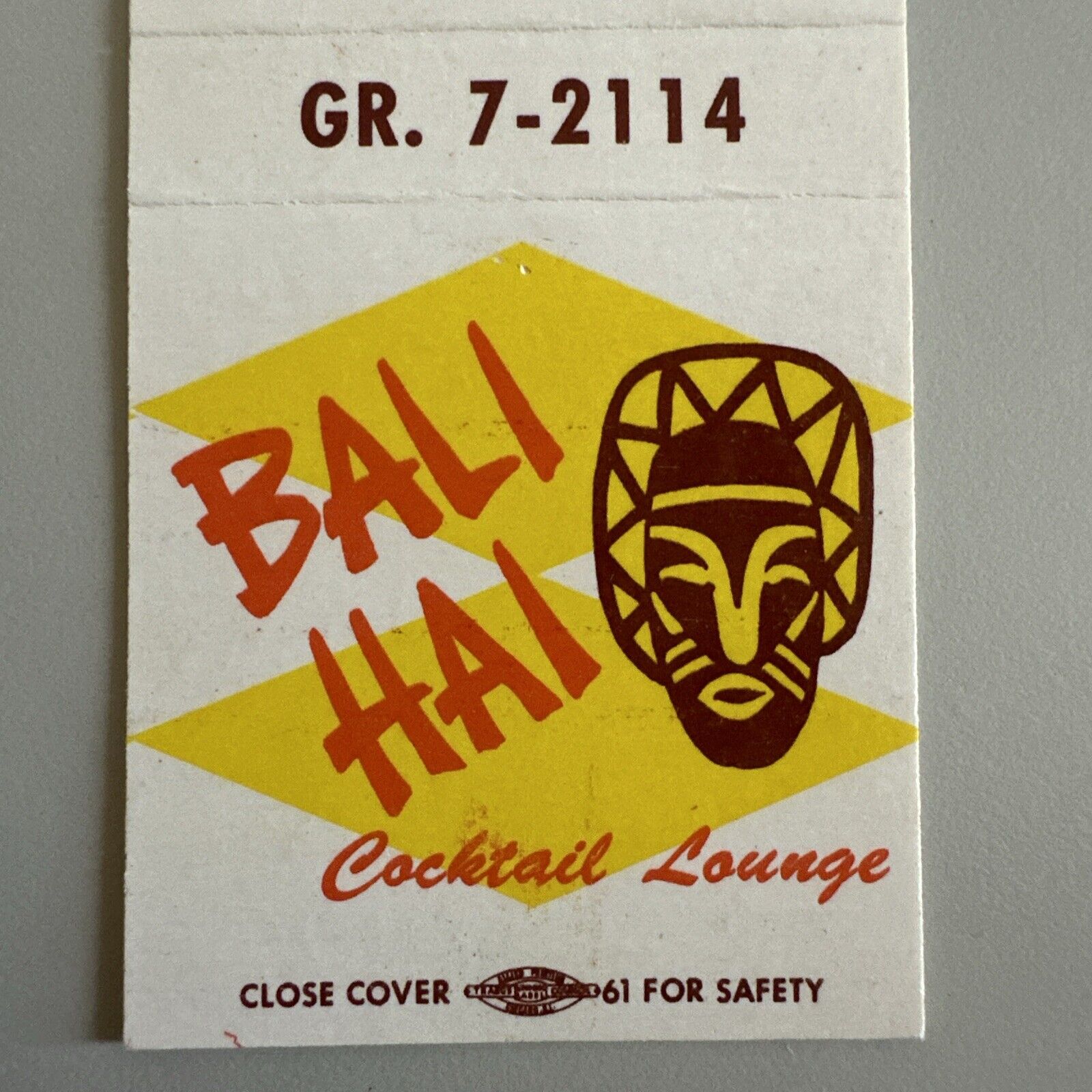Vintage 1960s Bali Hai Tiki Bar Massillon OH Matchbook Cover