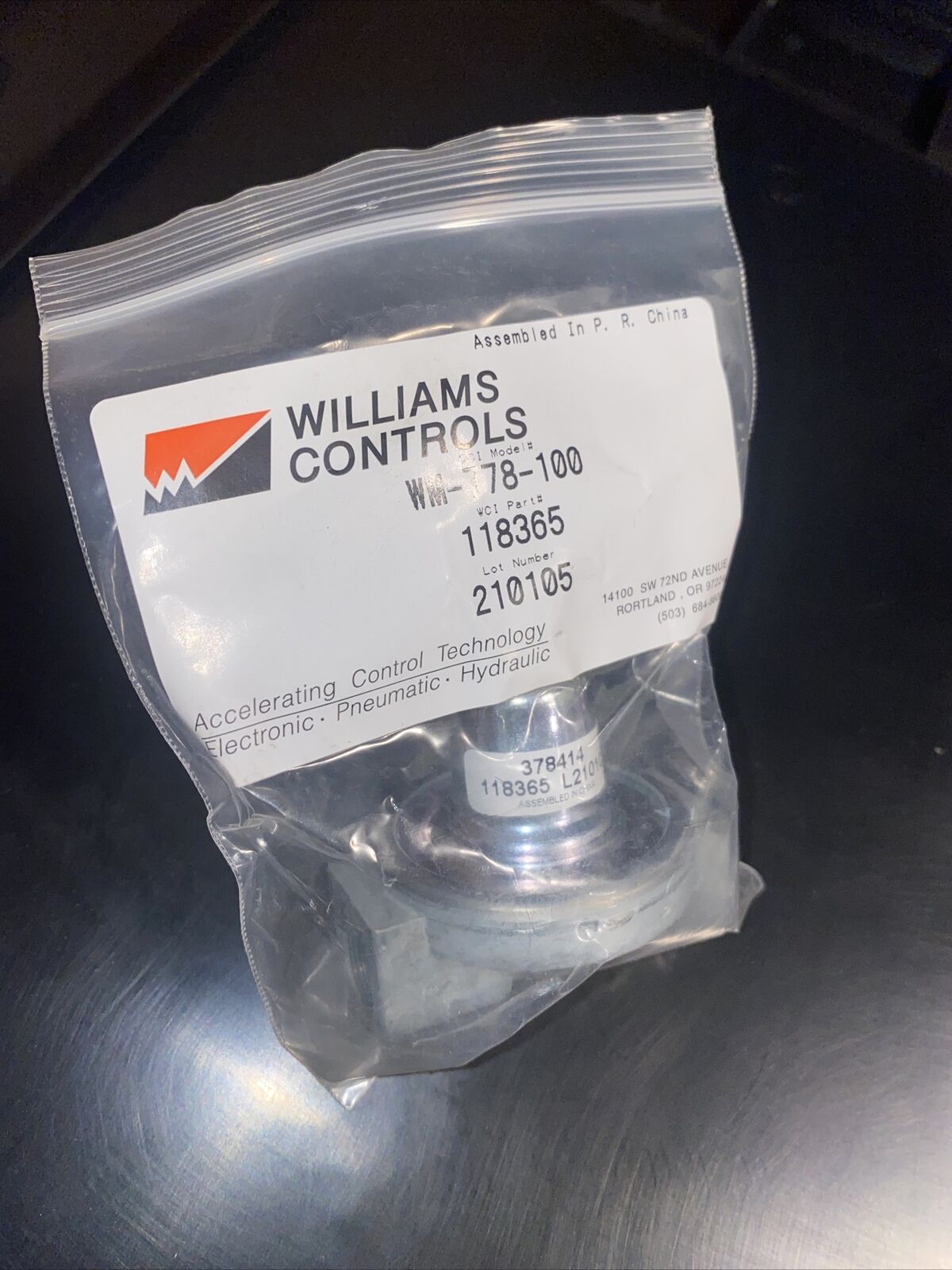 Williams Controls Pressure Protection Valve WM-778-100 118365 378414