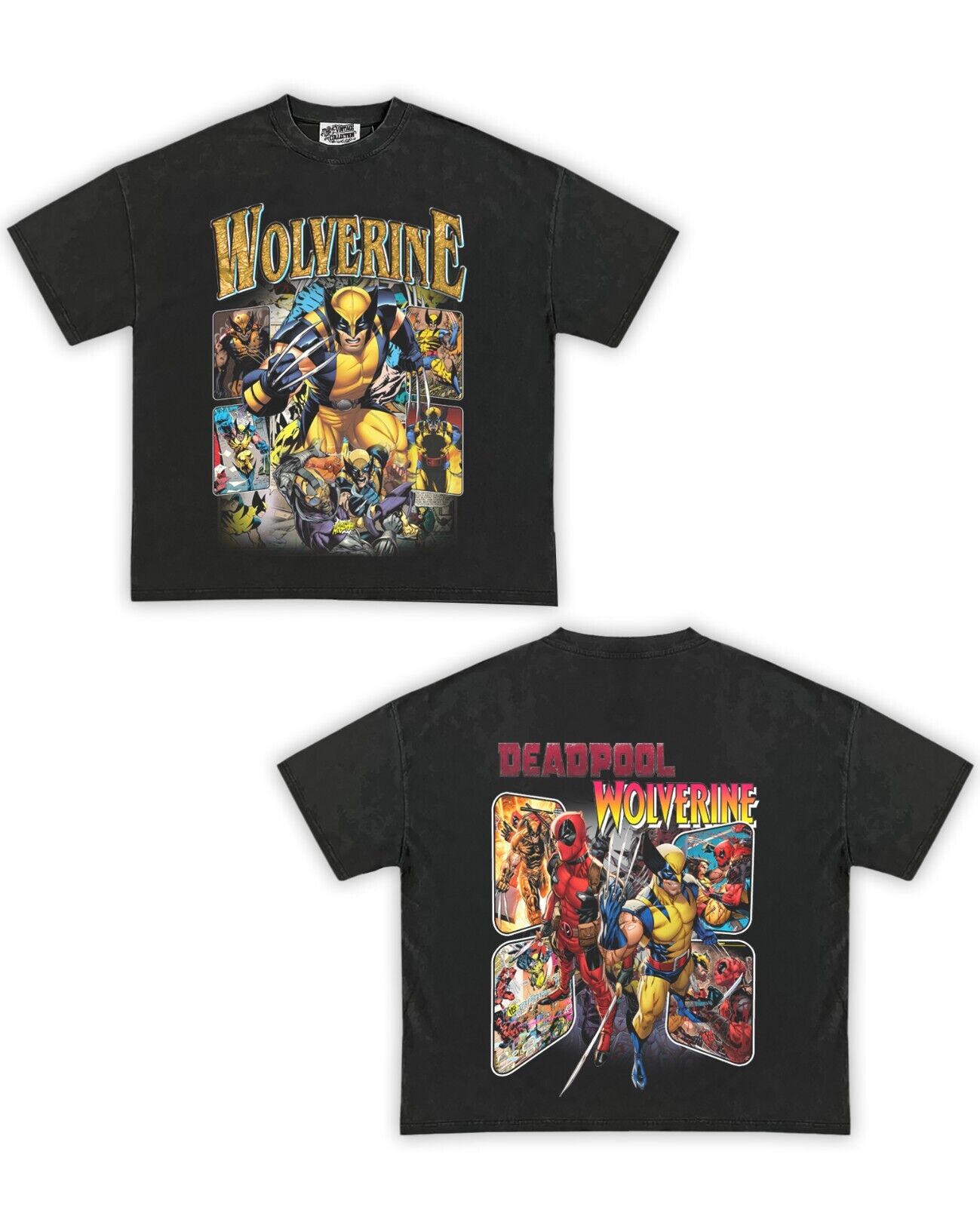 Wolverine & Deadpool Tribute Vintage Shirt: Front/Back (Vintage Black & Cream)