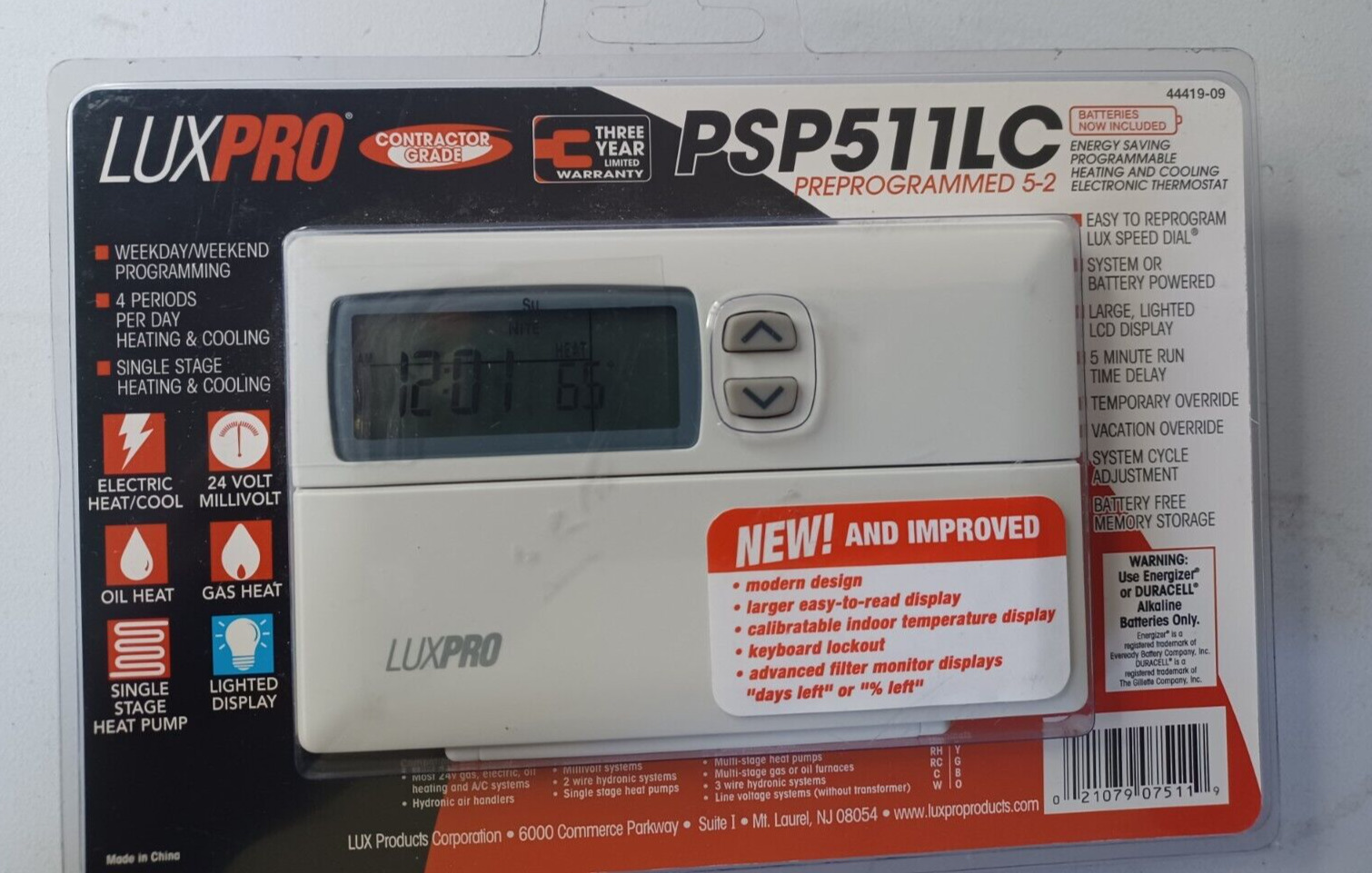 LUXPRO Contractor Grade Programmable Thermostat PSP511LC Heat/Cool