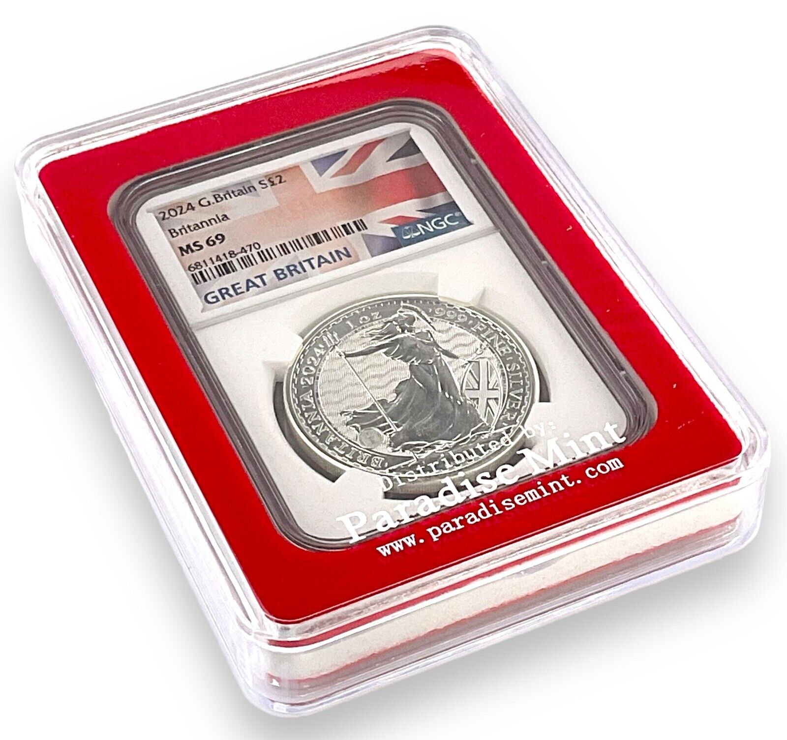 2024 Great Britain 1oz Silver Britannia Coin NGC MS69 - Flag Label w/Red Case
