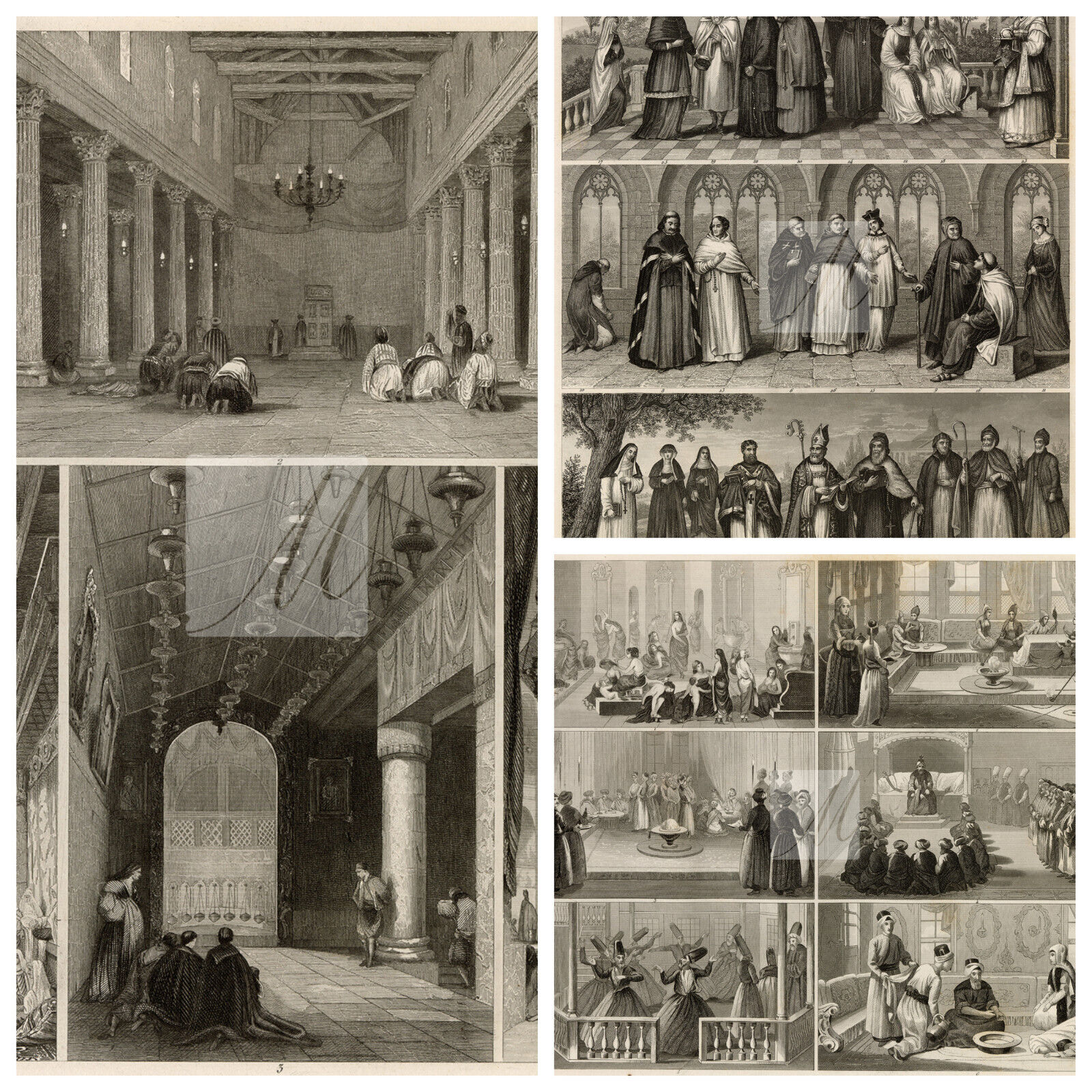 VINTAGE Group of History and Ethnology Prints - Set of 3 - 1851 #I21