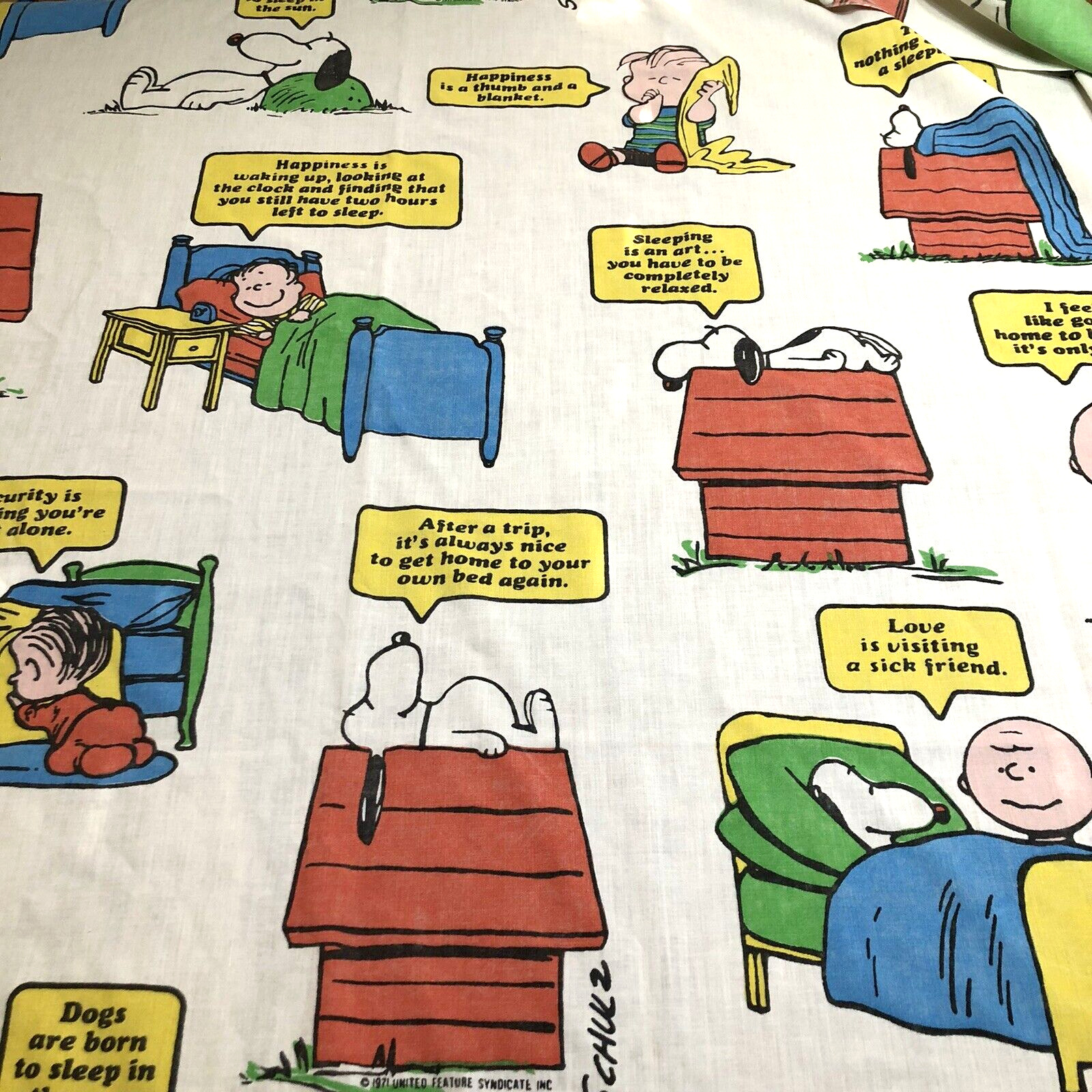 1971 Peanuts Snoopy Charlie Brown Twin Flat Muslin JC Penny’s Sheet Vintage