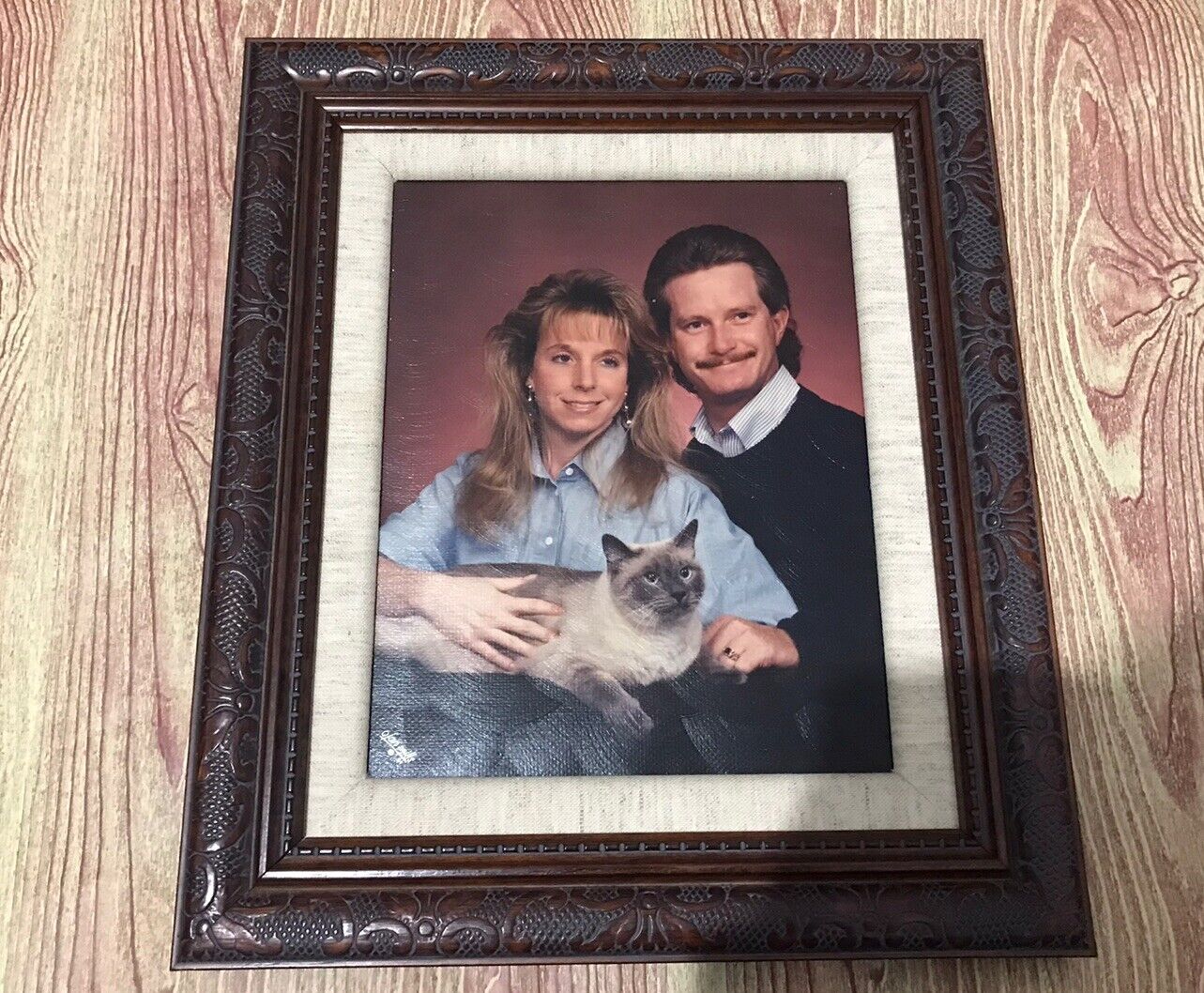 Vtg Framed Portrait Couple Siamese Cat 90’s Plan Mills 1991