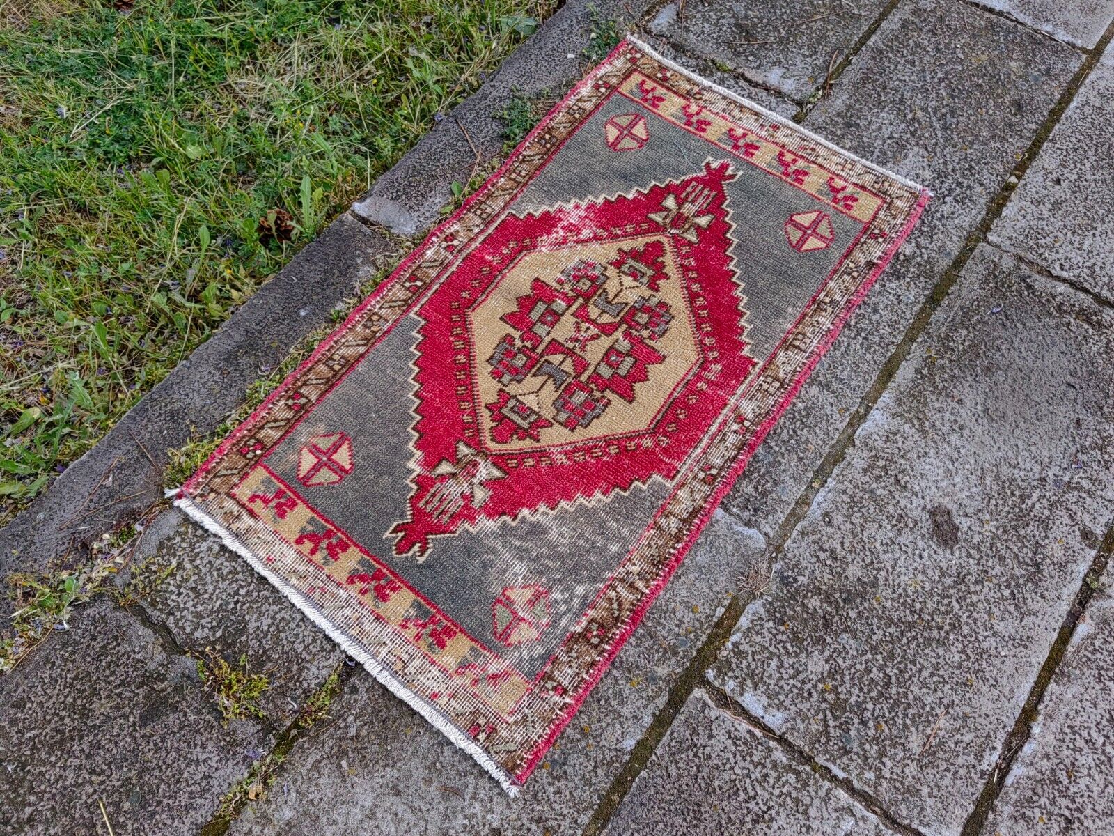 Vintage Turkish Oushak handknotted Wool Runner rug