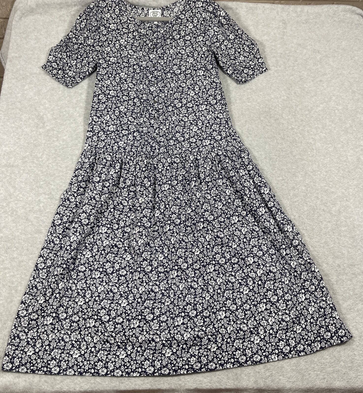 VTG Laura Ashley Womens Size 10 Long Dress Blue Floral Cotton Modest Cottagecore