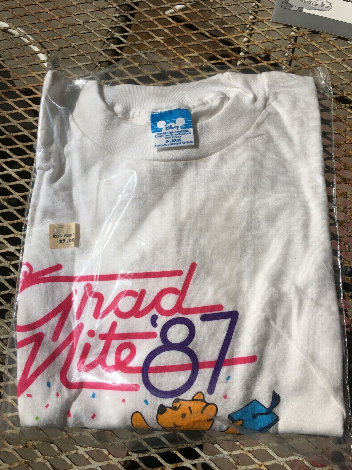 Vintage Disney Grad Nite Night 1987 Shirt Mens SIZE XL WHITE WINNIE THE POOH