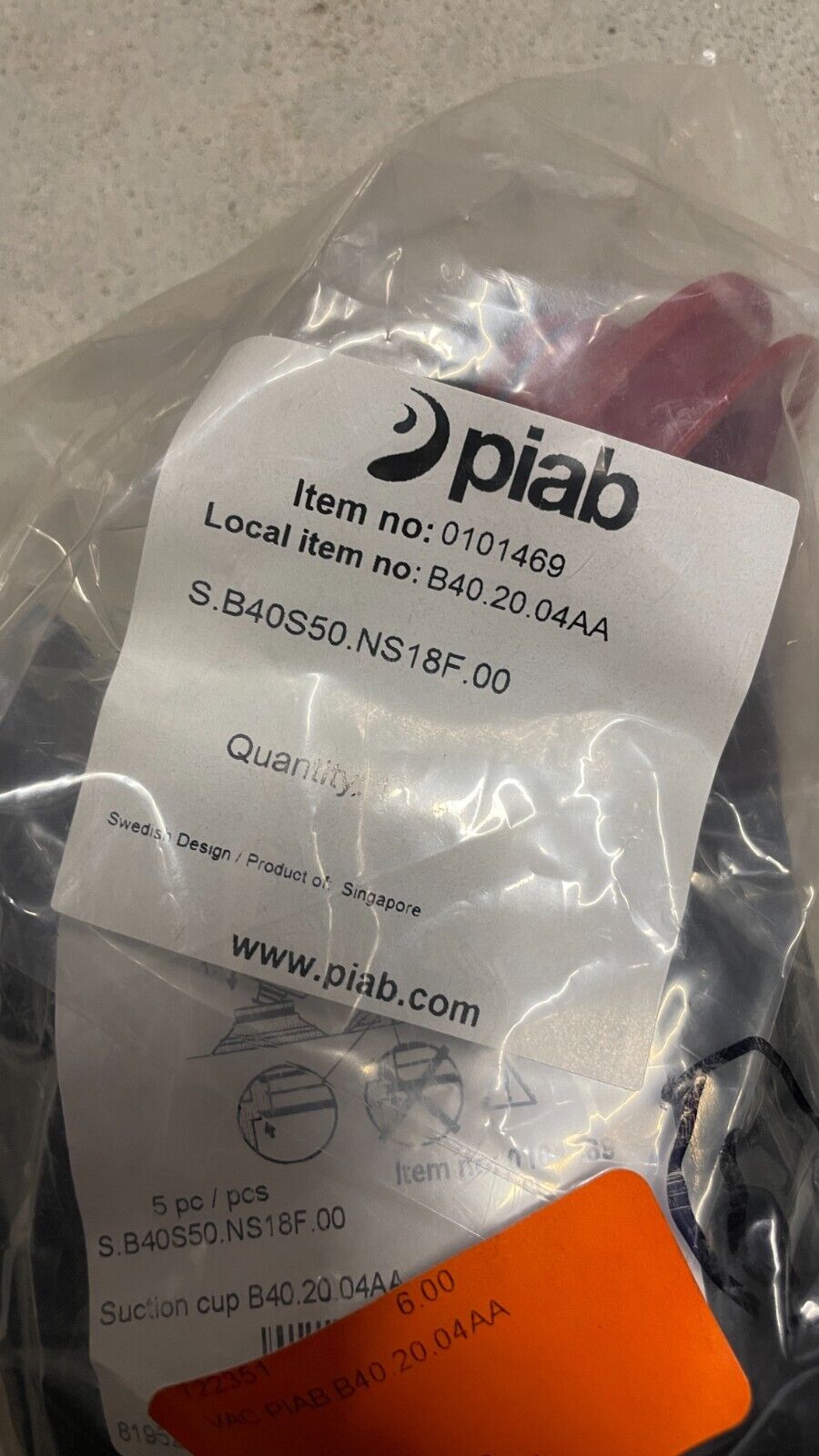 New in Bag 6 PCS PIAB VACUUM PRODUCTS B40.20.04AA/ B40S50.NS18F.00.