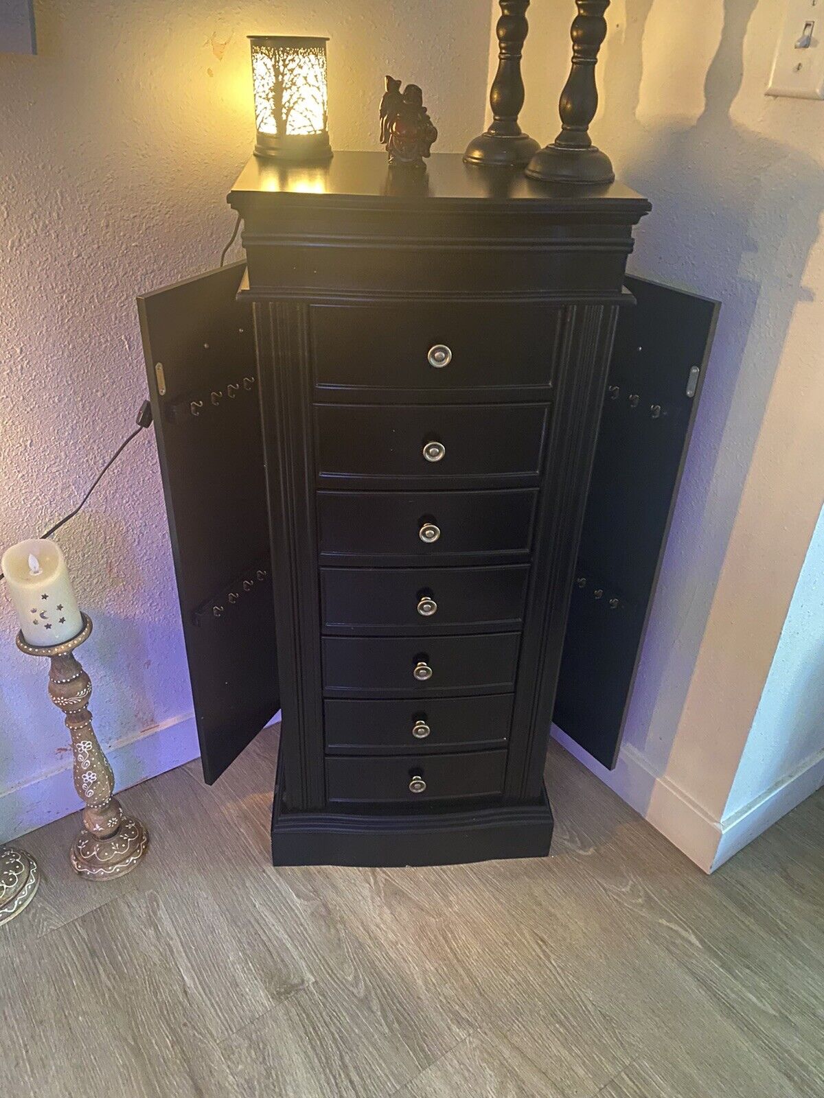 Seven drawer black wood jewelry armoire this beautiful piece is brand new