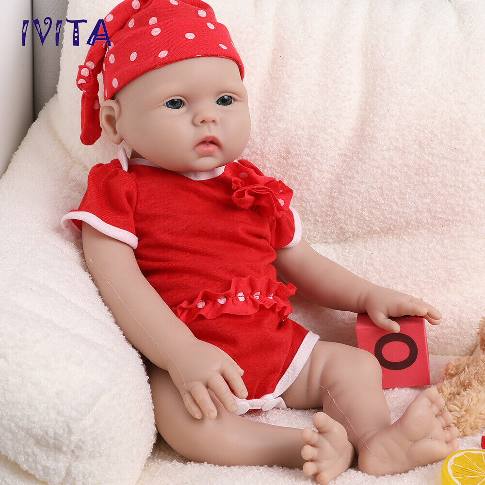IVITA 18'' Full Silicone Blue Eyes Girl Doll Reborn Baby Lifelike Newborn Doll