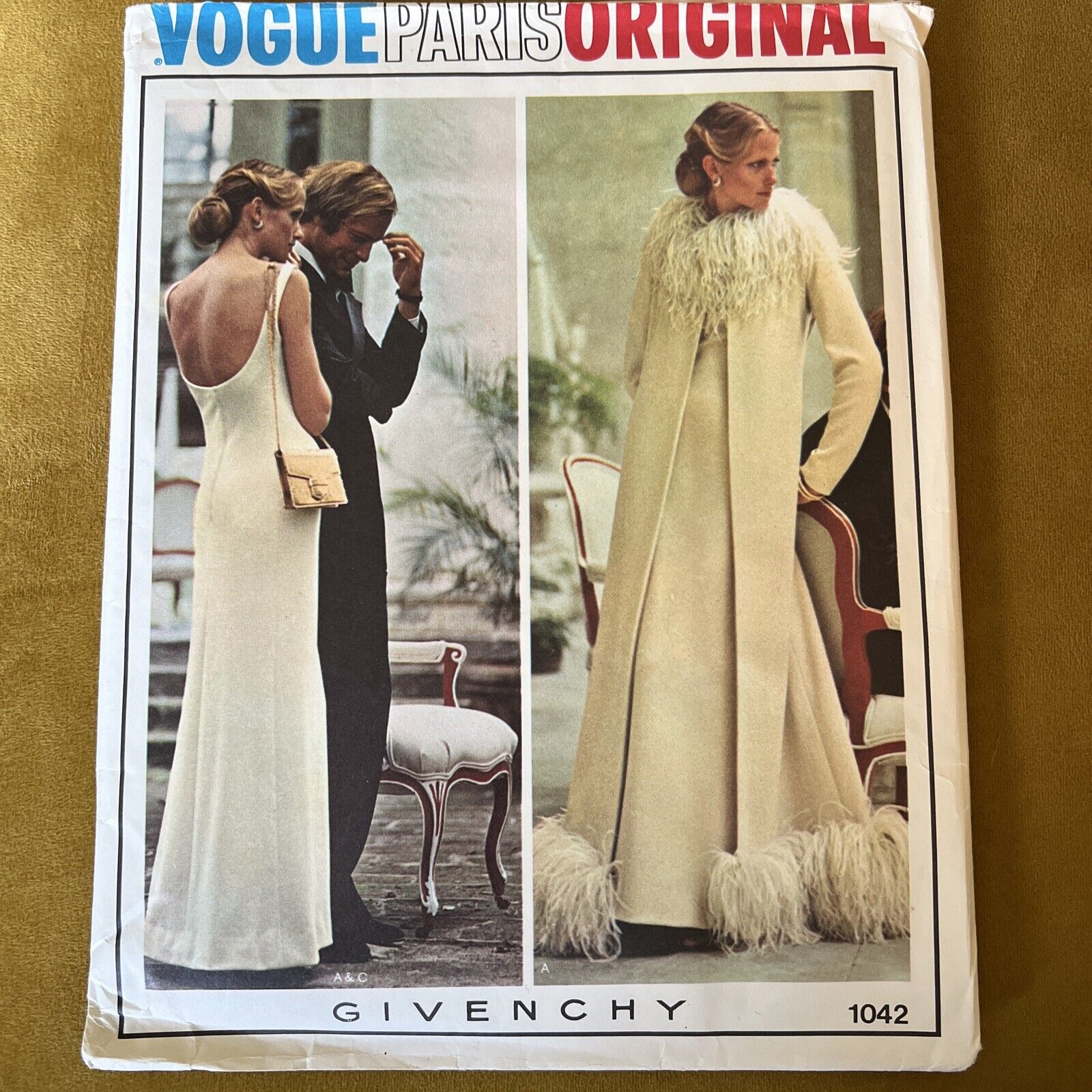 RARE 70s VOGUE PARIS ORIGINAL Pattern 1042 UNCUT GIVENCHY Evening Gown Coat 12/6