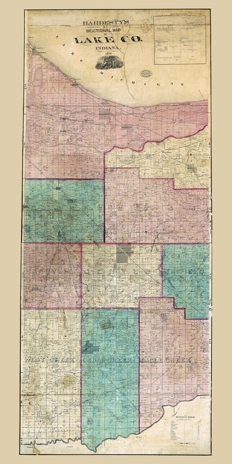 1874 Map of Lake County Indiana
