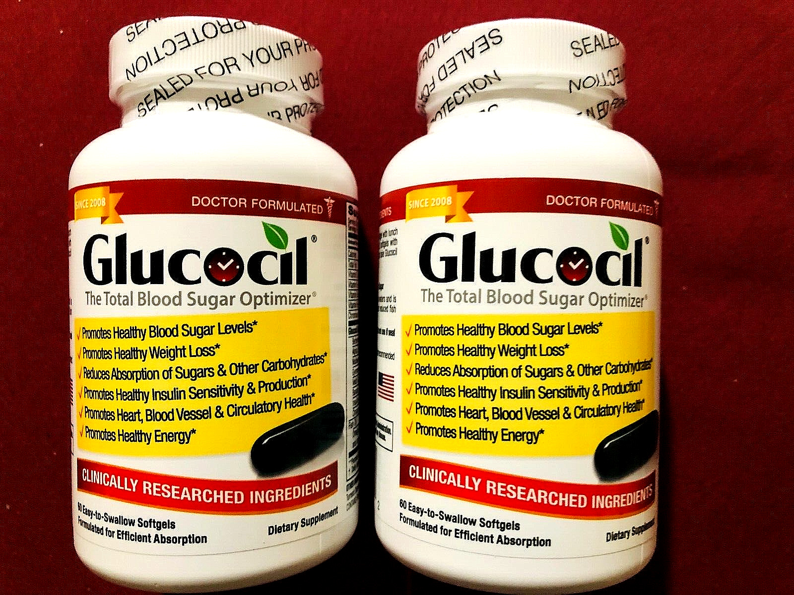 (2) New Sealed Bottles Glucocil/Total Blood Sugar Optimizer Easy Swallow Softgel