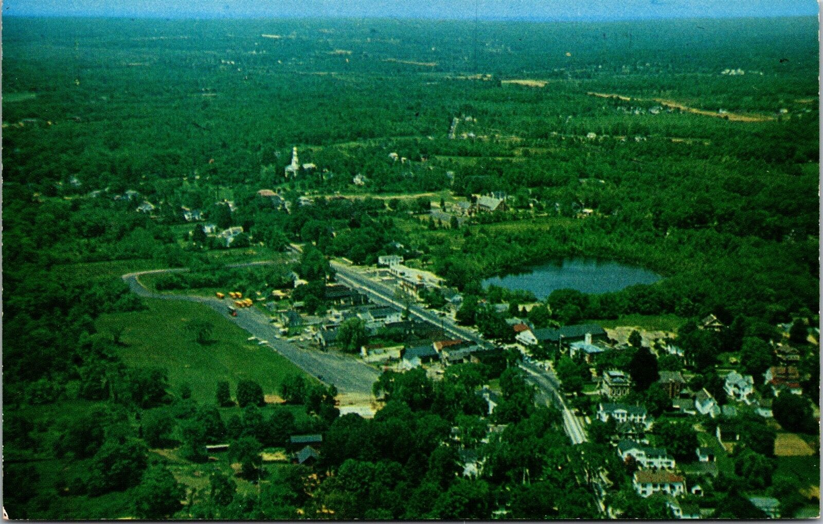 Vtg Madison Connecticut CT Aerial Town View Tudis Pond Main Street Postcard