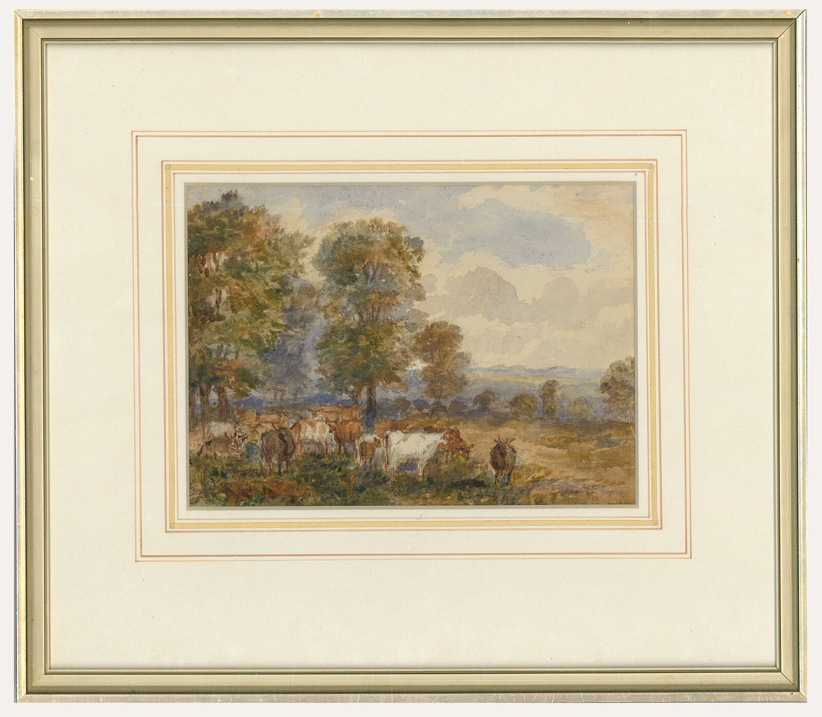 19th Century Watercolour - Grazing Cattle