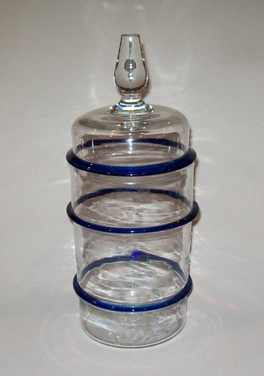 Antique Vtg 19th C 1800s Blown Glass Apothecary 13 in Tall Applied Blue Rings