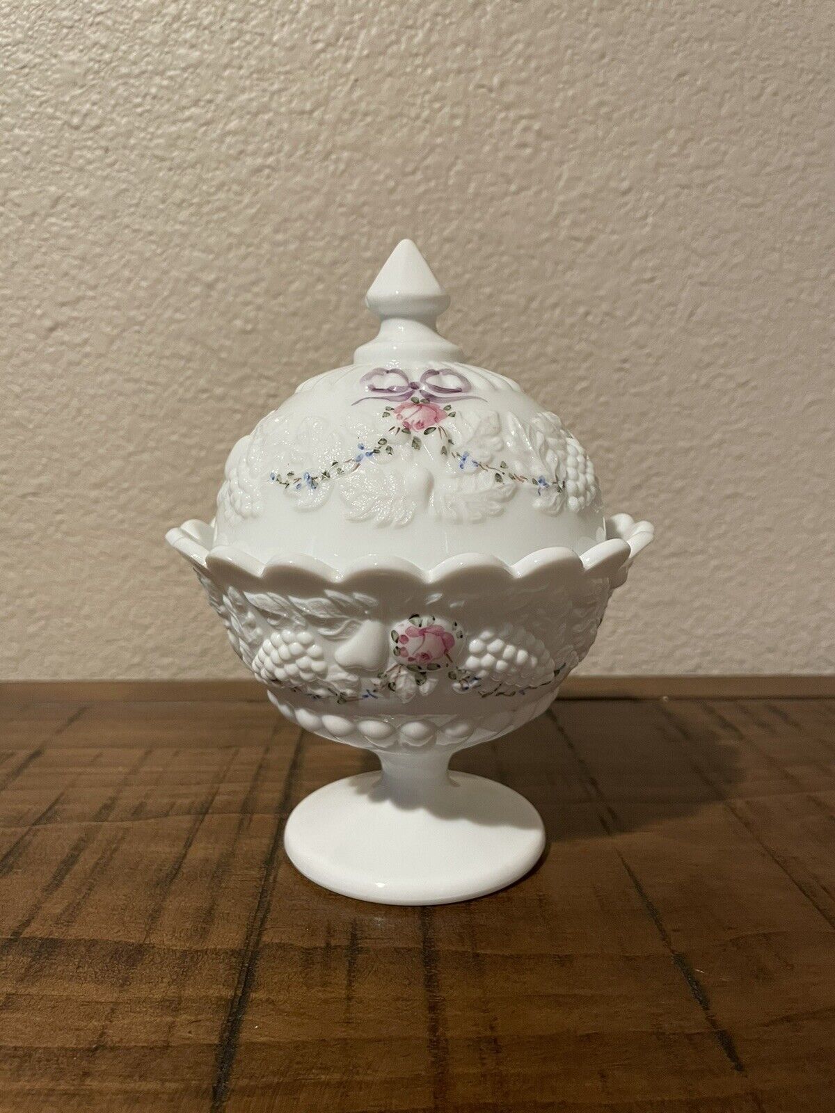 Vintage Hand Painted Westmoreland Milk Glass Covered Candy Dish 1960’s