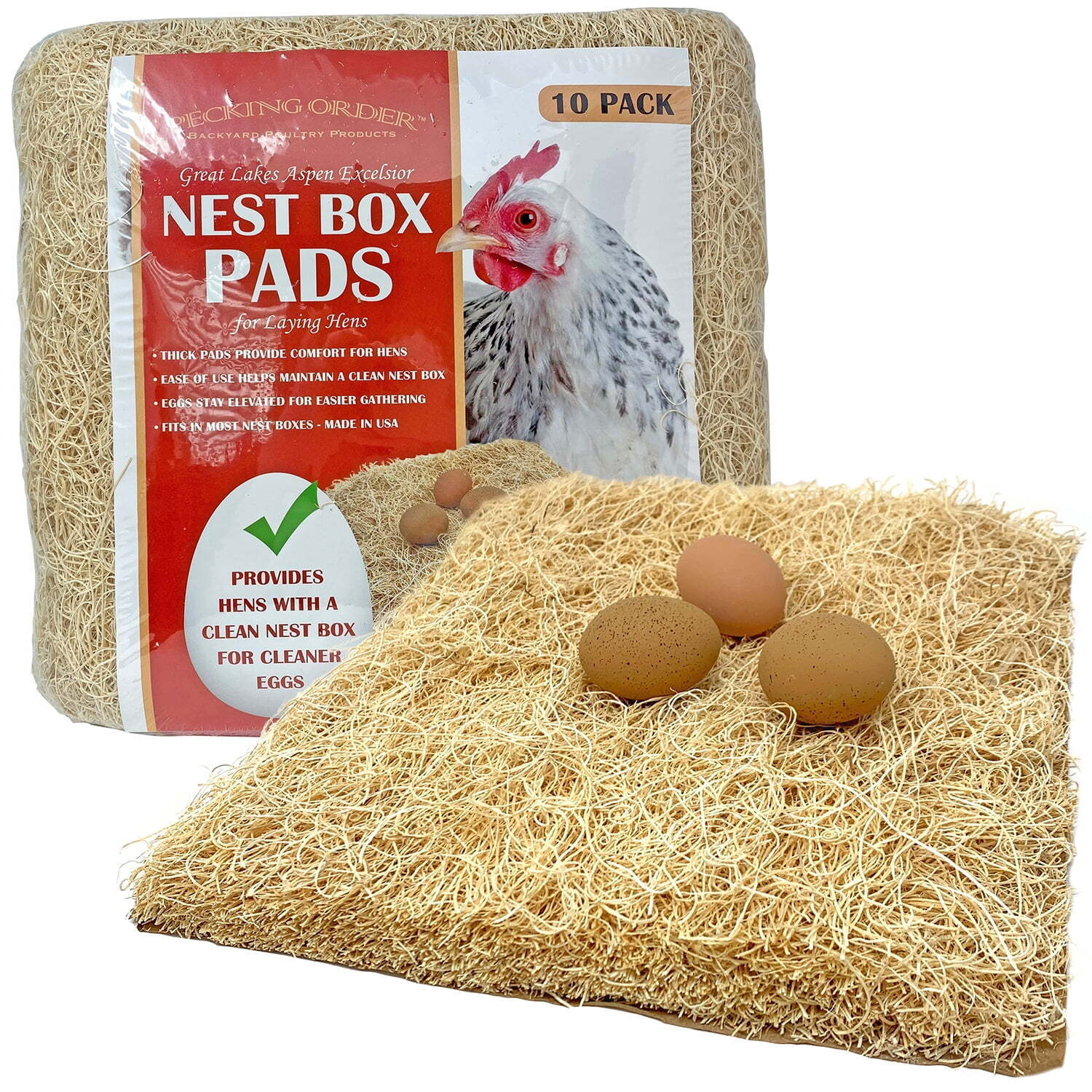 Pecking Order Chicken Nesting Mats 10 Pack made of wood fiber. Brown color