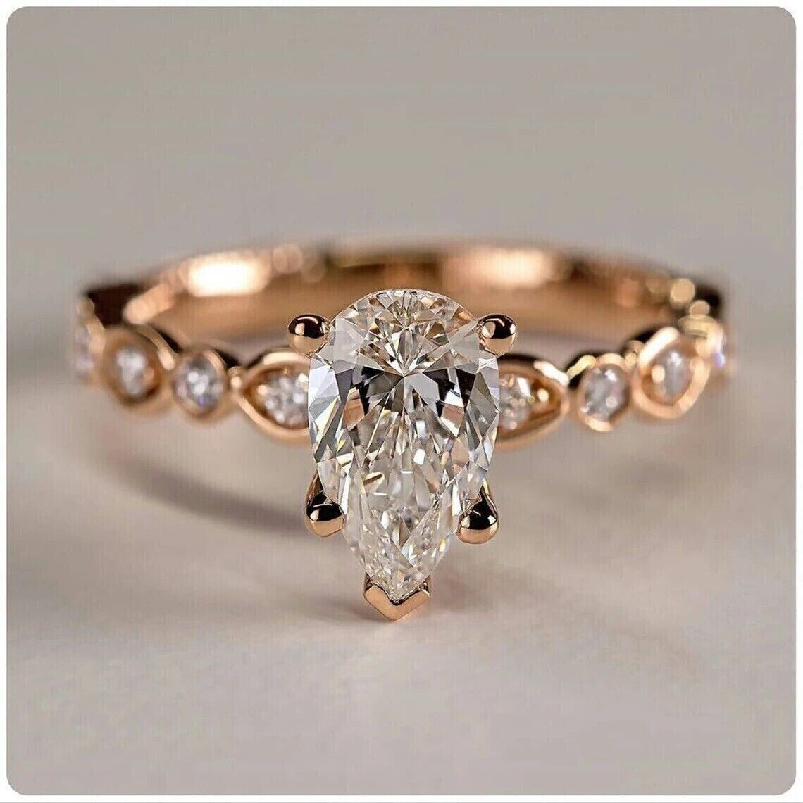 2.40 TCW Pear DEF Moissanite Solitaire Engagement Ring In 14k Solid Rose Gold