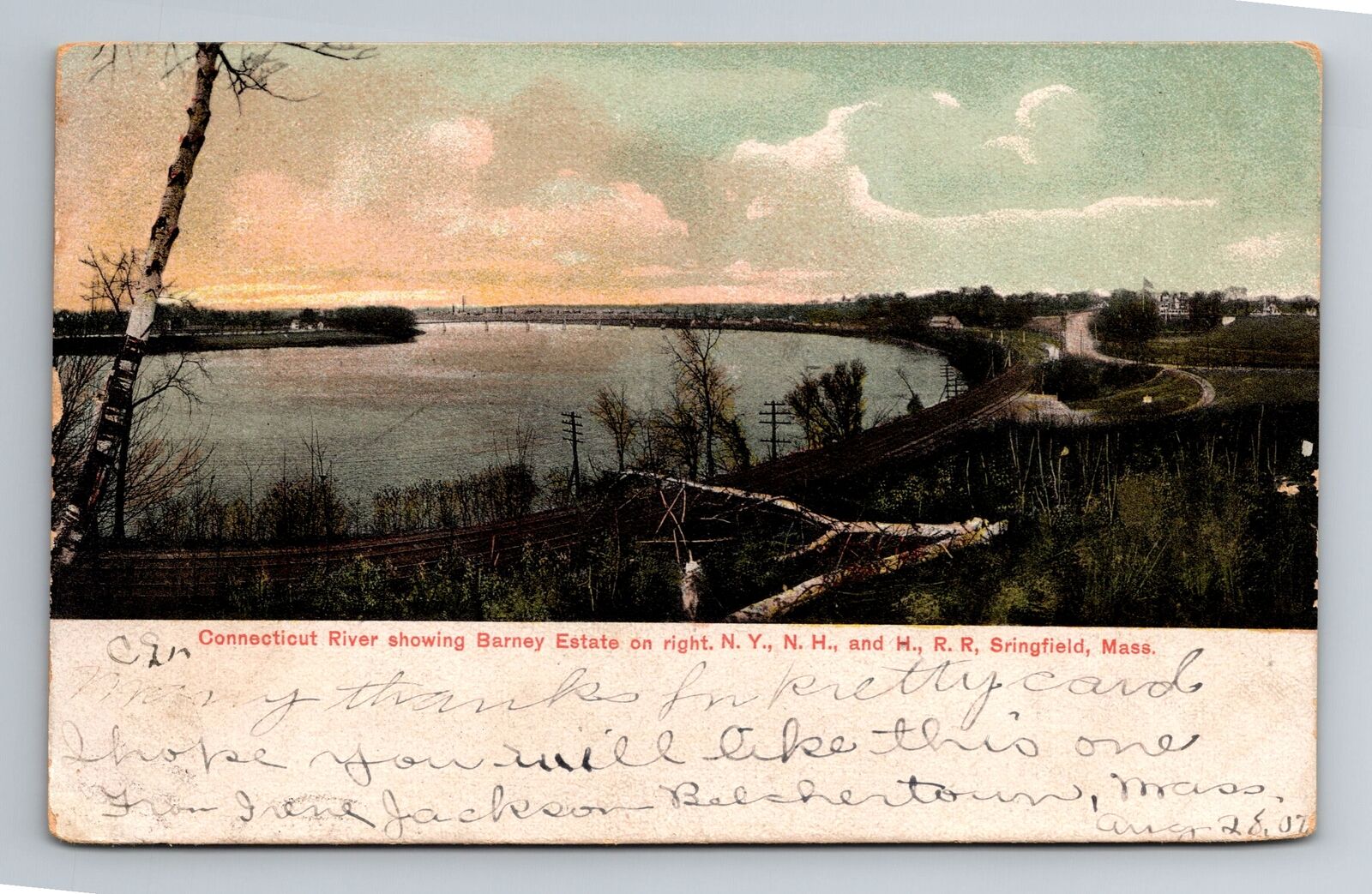Springfield, MA-Massachusetts, CT River Barney Estate c1907 , Vintage Postcard