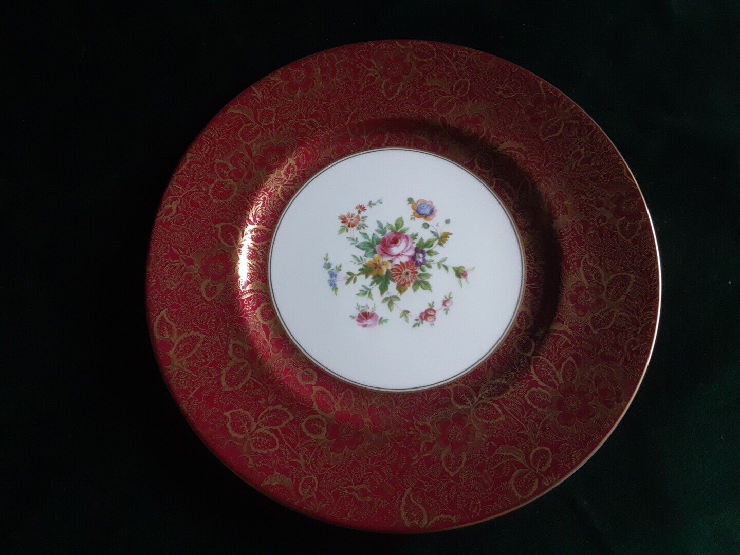 Minton Brocade Red Floral Dinner Cabinet Plate 10 5/8\